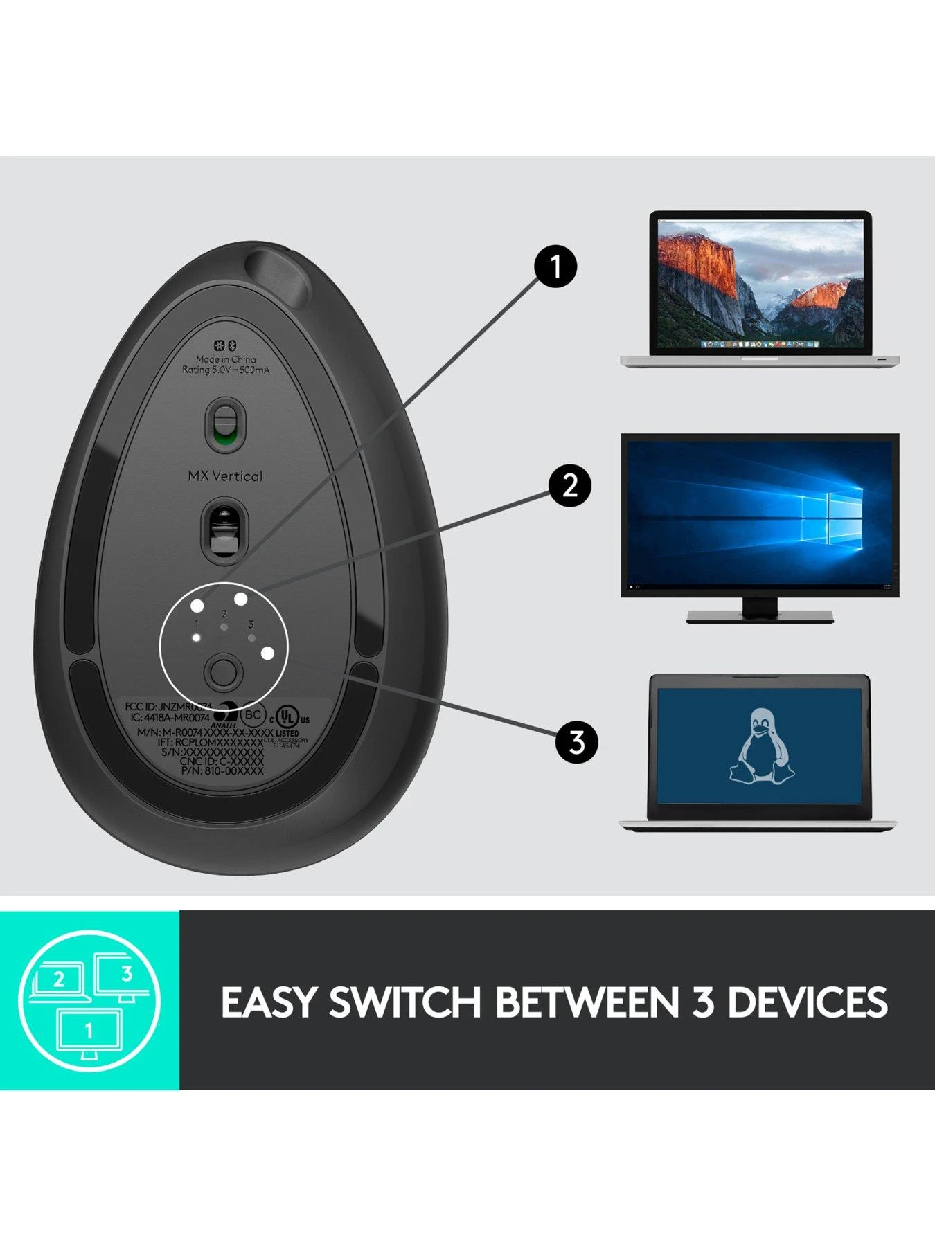 Logitech MX VERTICAL Ergonomic Wireless Mouse - Graphite 8 Logitech MX VERTICAL Ergonomic Wireless Mouse - Graphite - Image 6