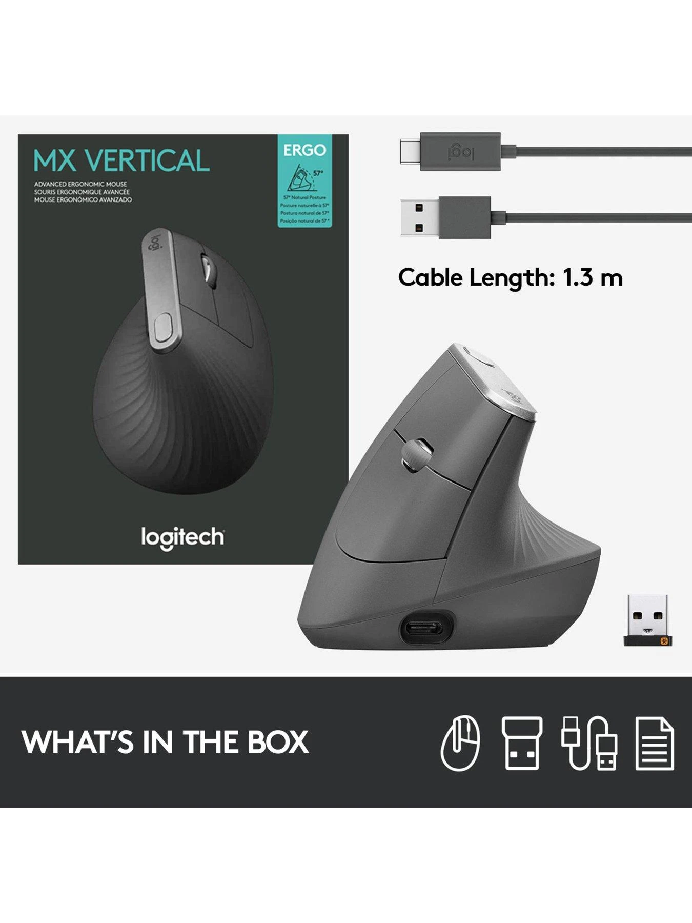 Logitech MX VERTICAL Ergonomic Wireless Mouse - Graphite 9 Logitech MX VERTICAL Ergonomic Wireless Mouse - Graphite - Image 7