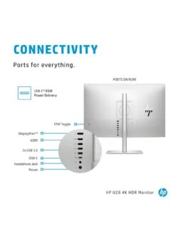 HP U28 4K 28in Monitor - 4K UHD, HDR. Factory Calibrated Colour, USB-C Docking, 65W Charging -Household Appliances Store RLYKW SQ4 0000000035 SILVER SLd