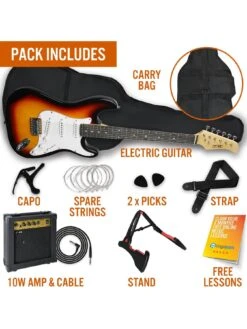 3rd Avenue Full Size 4/4 Electric Guitar Ultimate Kit With 10W Amp - 6 Months FREE Lessons -  Sunburst -Household Appliances Store TATL7 SQ3 0000000099 N A SLd1