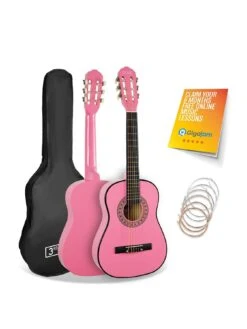 3rd Avenue 1/2 Size Kids Classical Guitar Beginner Bundle - 6 Months FREE Lessons - Pink