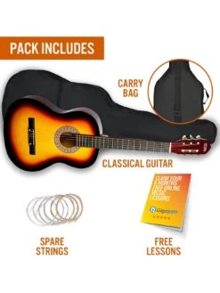3rd Avenue Full Size 4/4 Classical Guitar Beginner Bundle - 6 Months FREE Lessons - Sunburst -Household Appliances Store TATMK SQ3 0000000099 N A SLd1