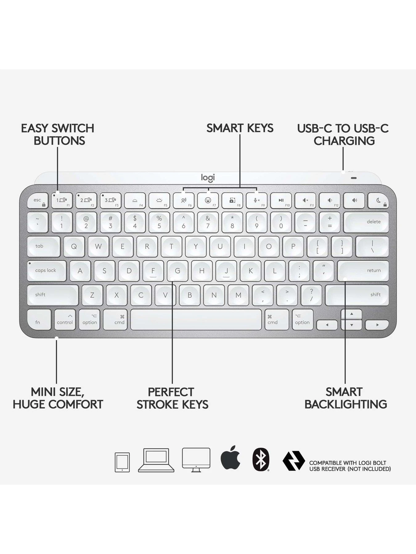 Logitech MX Keys Mini For Mac Minimalist Wireless Illuminated Keyboard - PALE GREY 8 Logitech MX Keys Mini For Mac Minimalist Wireless Illuminated Keyboard - PALE GREY - Image 6