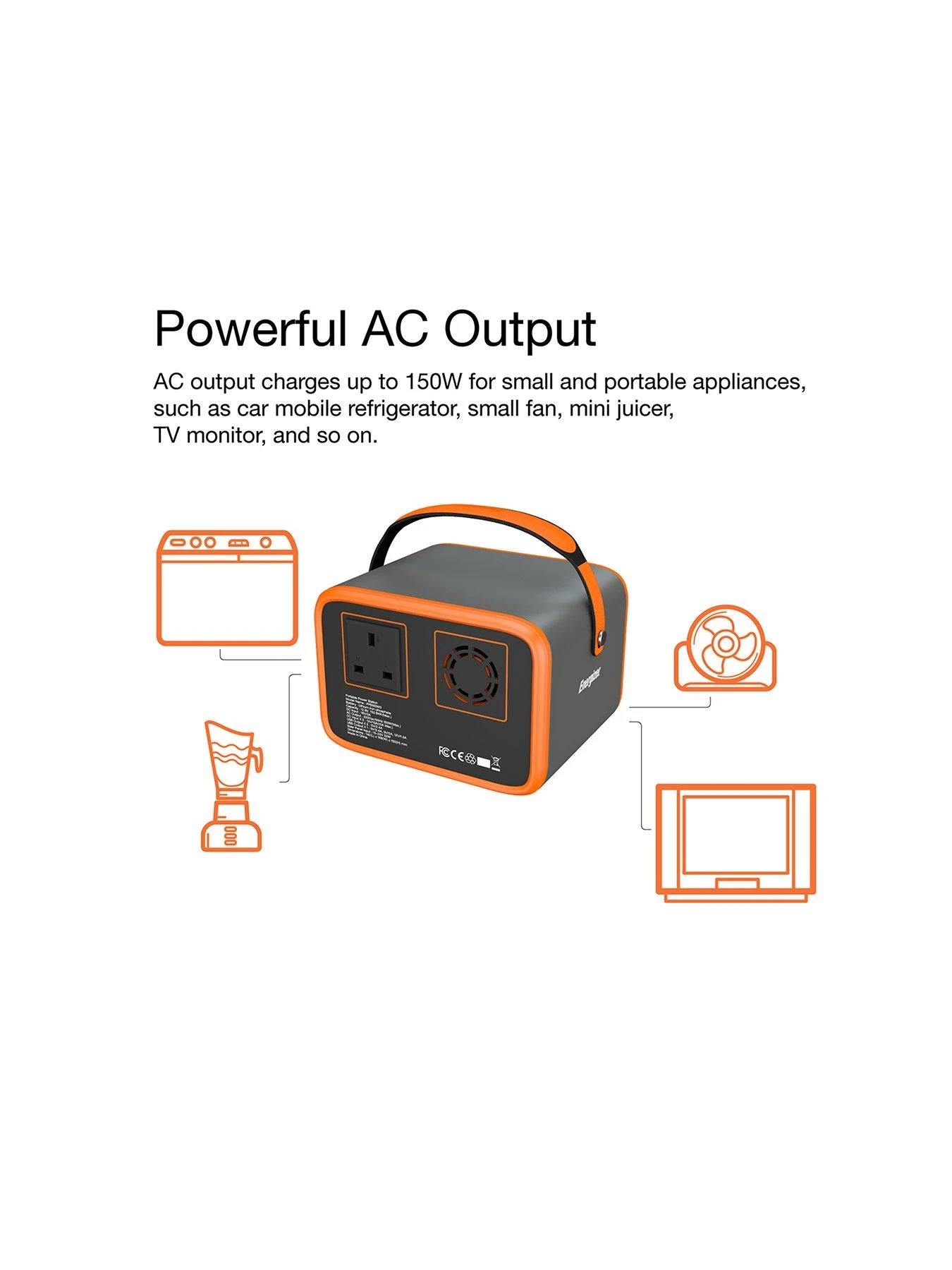 Energizer Portable Power Station 153.6Wh (48,000mAh) AC/DC 1 X 150W Outlet, 3 X USB-A (QC3.0) Power Bank Backup For Outdoor Travel Camping Emergency Home 4 Energizer Portable Power Station 153.6Wh (48,000mAh) AC/DC 1 X 150W Outlet, 3 X USB-A (QC3.0) Power Bank Backup For Outdoor Travel Camping Emergency Home - Image 2