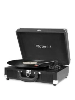 Victrola Journey Portable Record Player (Black) - Bluetooth 5.0 Suitcase Turntable With Built-In Stereo Speakers