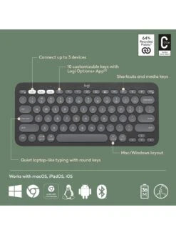 Logitech Pebble Keys 2 K380s, Multi-Device Bluetooth Wireless Keyboard, Slim And Portable - Graphite -Household Appliances Store VQ3D3 SQ6 0000000527 GRAPHITE SLd2